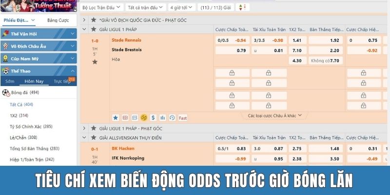 Tiêu chí xem biến động odds trước giờ bóng lăn